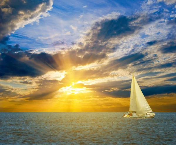 Sail Yacht Sea Sunset — Stock Photo, Image