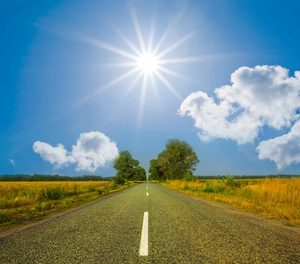 Ασφαλτοστρωμένο Δρόμο Κάτω Από Έναν Καυτό Ήλιο Λάμψη — Φωτογραφία Αρχείου