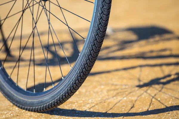 Närbild Cykelhjul Sand — Stockfoto