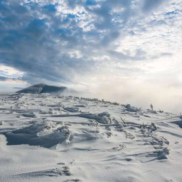 Topo Montagem Uma Neve Nuvens Noite — Fotografia de Stock