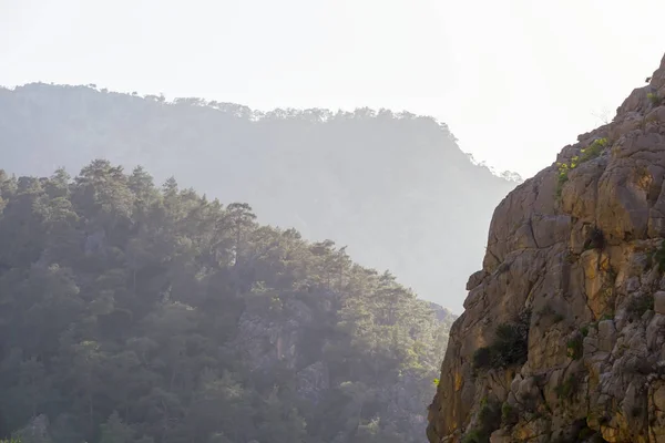 Pente Canyon Montagne Dans Une Brume Tôt Matin Lumière Fond — Photo