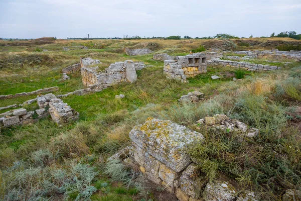 Ruins Old Ancient Settlement Prairie Archaeological Site Scene — Stock Photo, Image