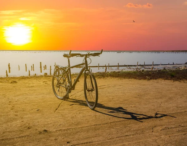 Fahrradaufenthalt Sommerstrand Meer Bei Sonnenuntergang Sommerurlaubsszene — Stockfoto