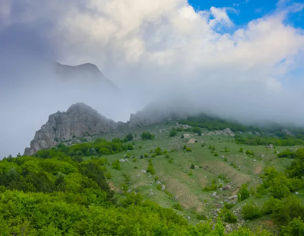 Mavi Sisli Yeşil Dağ Sırtı — Stok fotoğraf