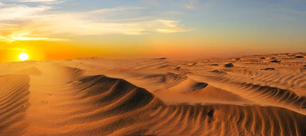 Coucher Soleil Spectaculaire Sur Large Désert Sablonneux Bon Fond Extérieur — Photo