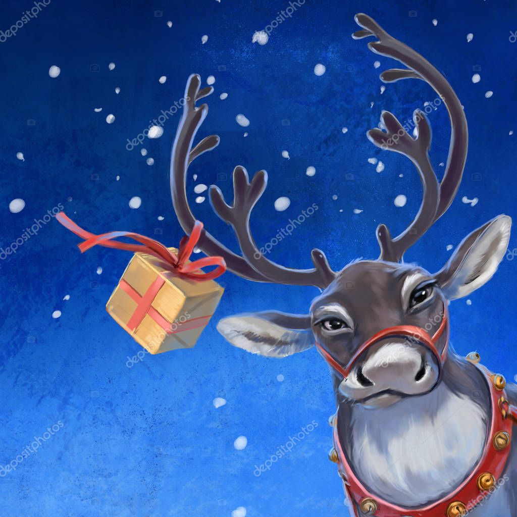 Christmas reindeer with a gift — Stock Photo © AnnaNenasheva #168212916