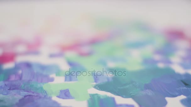 Close-up tiro da pintura pincel lona . — Vídeo de Stock