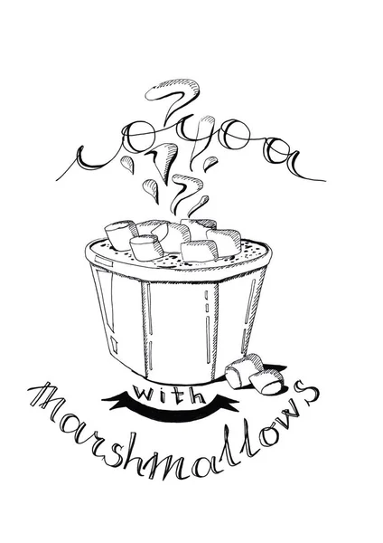 Κούπα του καυτού κακάου με marshmallows και κανέλα — Φωτογραφία Αρχείου