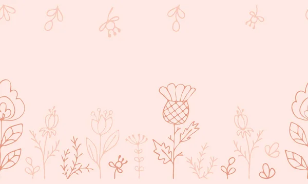 Ornement Horizontal Sans Couture Contours Fleurs Sauvages Herbes Sur Fond — Image vectorielle