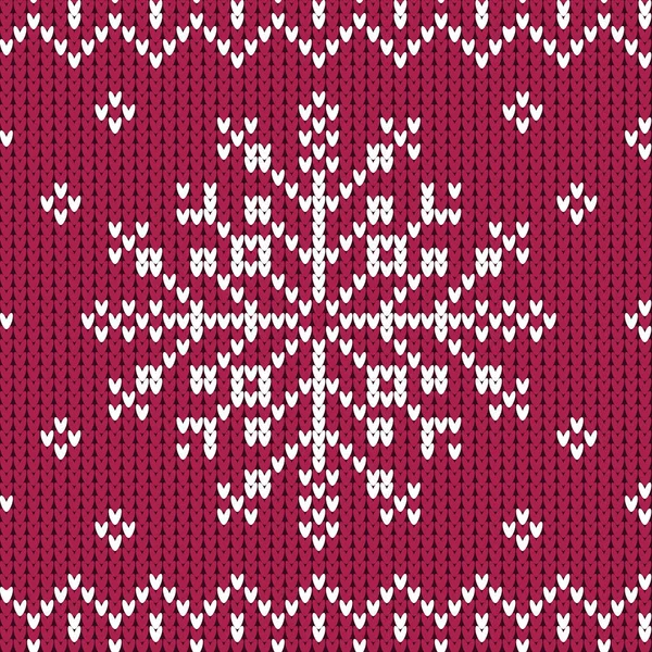 Naadloos Gebreid Winterpatroon Witte Grote Sneeuwvlok Rug Van Fuchsia Illustratie — Stockvector