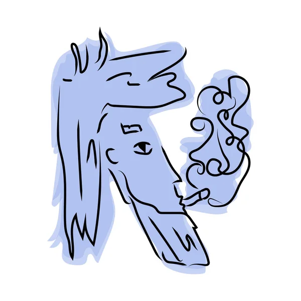 Контурный Рисунок Длинноволосого Мужчины Щетиной Лице Шляпе Изолированной Белом Фоне — стоковый вектор