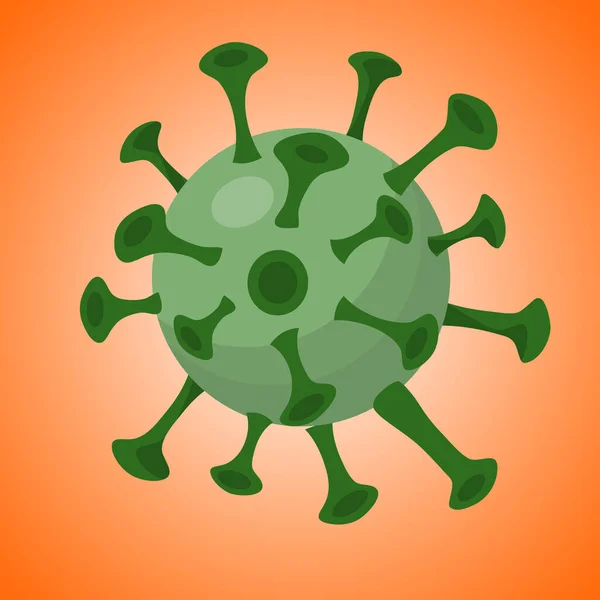 Зеленое Символическое Изображение Вируса Выделяется Оранжевом Фоне Мультяшные Плоские Бактерии — стоковый вектор