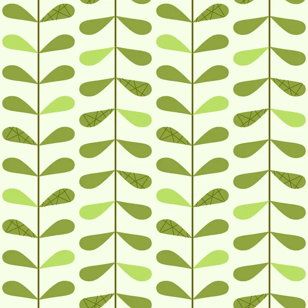Simple Seamless Pattern Green Leaves Branches Repeating Vertical Pattern Isolated — Stock Vector