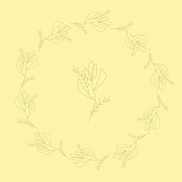 Marco Redondo Amarillo Floral Elegante Delgada Dibuja Estilo Vintage — Vector de stock