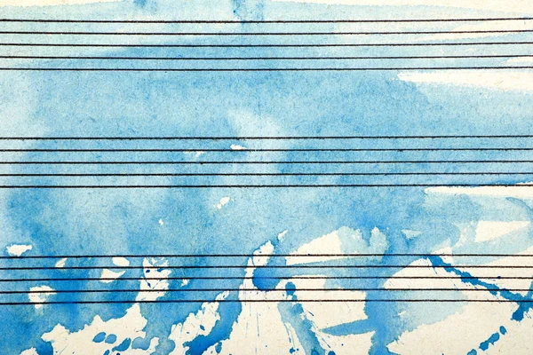 蓝色水彩画的旧乐谱 蓝色音乐的概念 摘要蓝色水彩背景 — 图库照片