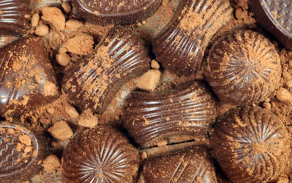 Bonbons Chocolat Cacao Poudre Chocolat Brisé Sur Table — Photo