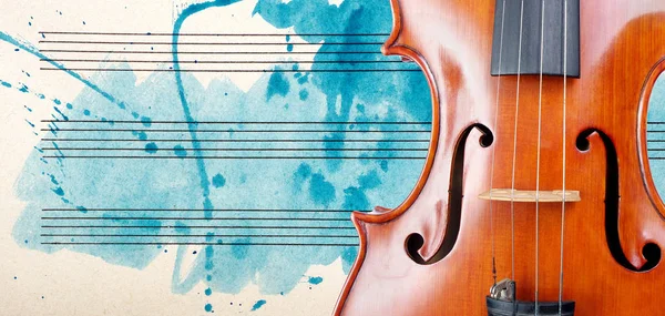 Violin Notes Melody Concept Photo Old Music Sheet Blue Watercolor — Stock Photo, Image
