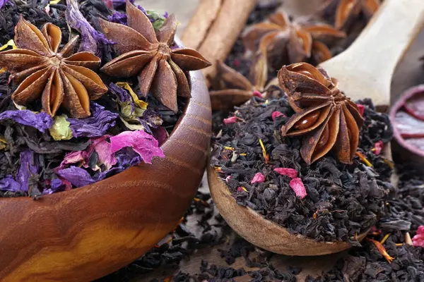 Blended Tea Spices Dry Citruses Black Tea Dry Flower Petals — Stockfoto