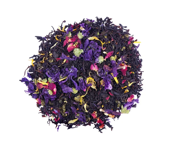 Blended Tea Black Tea Flower Petals Dry Fruits Isolated White — Stockfoto