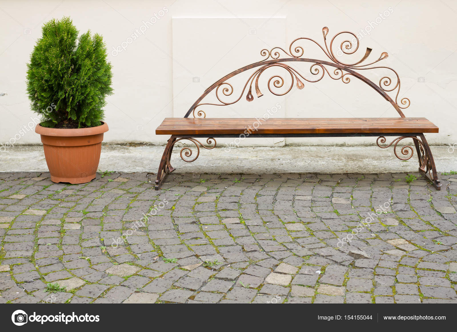 Decorative Bench And Flower Pot Stock Photo