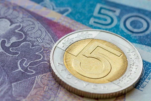 Fem zloty mynt närbild — Stockfoto