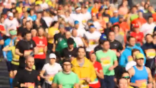 Een Menigte Mensen Die Een Halve Marathon Lopen Vervaging — Stockvideo