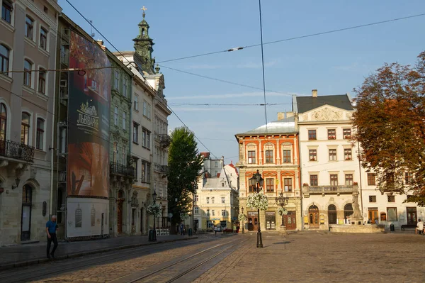 Lviv Ουκρανία Ιουλίου 2017 Πλατεία Αγοράς Rynok Πρωί Κεντρική Πλατεία — Φωτογραφία Αρχείου