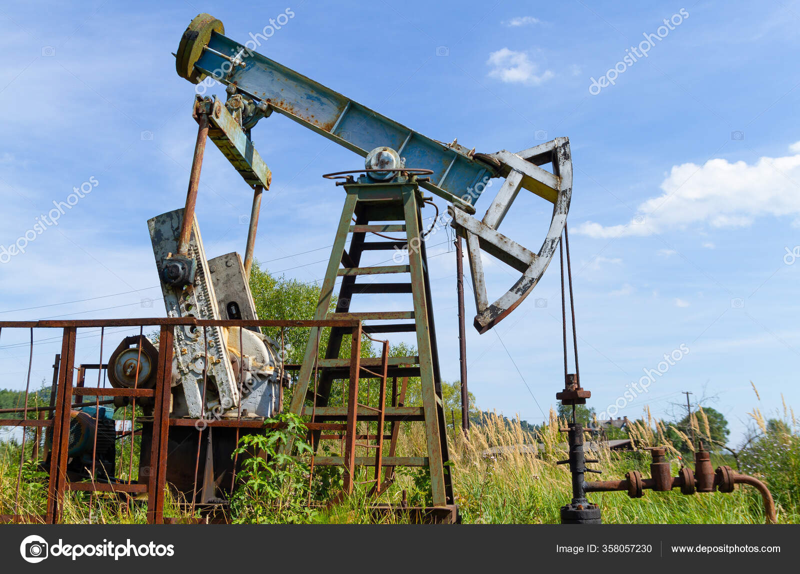 Industrial Oil Pump Jack Working Pumping Crude Oil Boryslav Ukraine