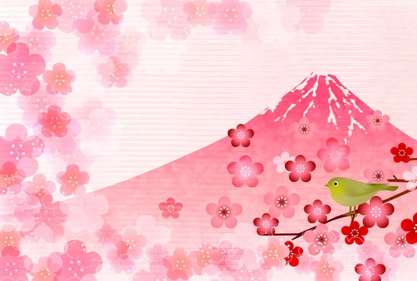 Hahnenpflaumen-Fuji-Neujahrskarte — Stockvektor