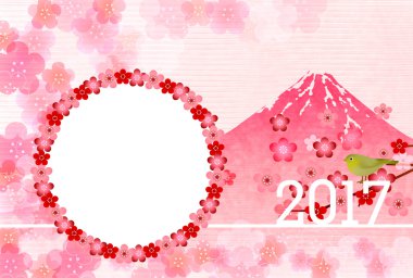 Horoz fotoğraf çerçevesi Fuji yeni yıl kartı