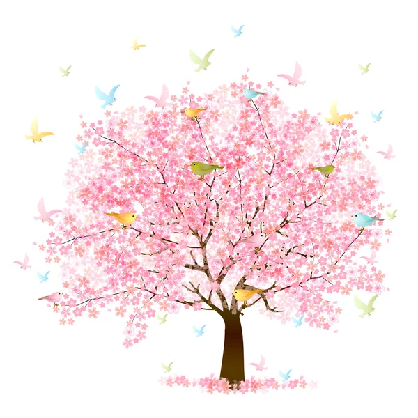 公鸡的樱桃树新年卡图标 — 图库矢量图片