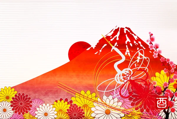 Grúa de gallo Fuji Tarjeta de Año Nuevo — Archivo Imágenes Vectoriales