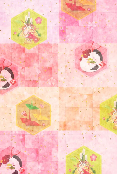 Coq poulet cerisier Carte du Nouvel An — Image vectorielle