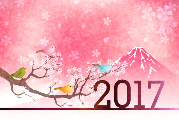 Galo Nightingale Cartão de Ano Novo de Fuji — Vetor de Stock