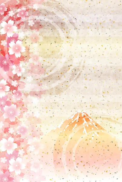 日本纸富士樱桃树新年卡 — 图库矢量图片