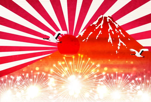 Gallo Mt. Tarjeta de Año Nuevo Fuji Crane — Vector de stock