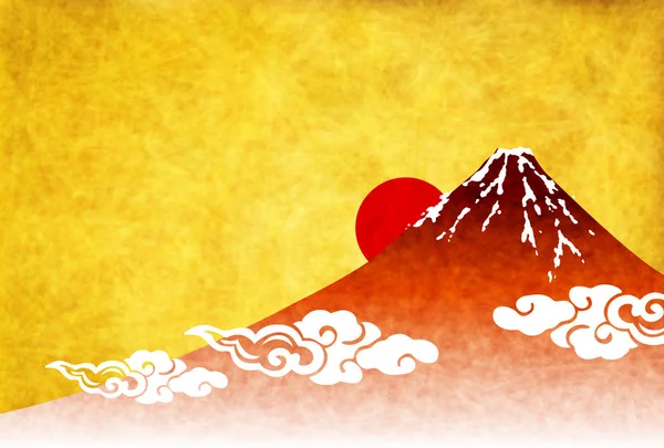 Fuji sunrise hälsningen kort bakgrund — Stock vektor