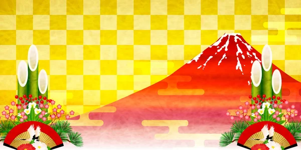 公鸡起重机山富士背景 — 图库矢量图片
