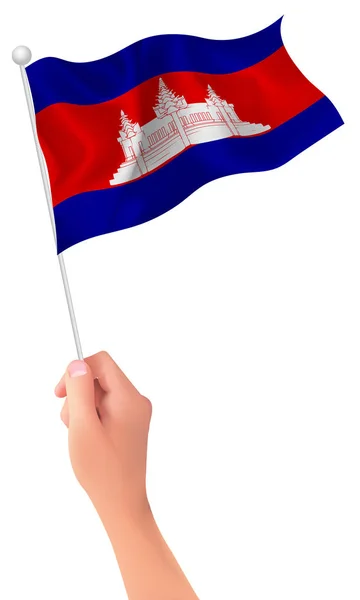 Ícone de mão bandeira Camboja — Vetor de Stock