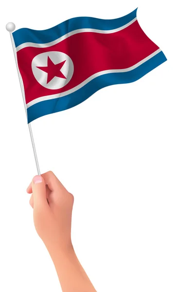 Bandera de Corea del Norte icono de la mano — Vector de stock