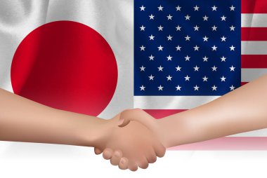 Japonya Amerika ulusal bayrak el sıkışma arka plan