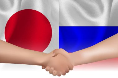 Japonya Rusya ulusal bayrak el sıkışma arka plan