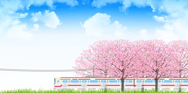 Cherry Train fundo Primavera — Vetor de Stock