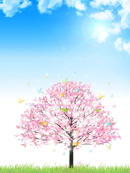 Cherry fåglar våren bakgrund — Stock vektor