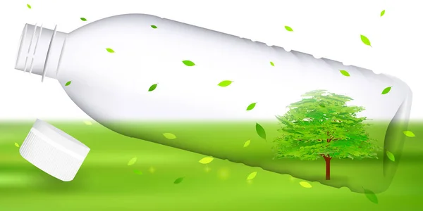 ПЭТ бутылка свежий зеленый фон дерева — стоковый вектор