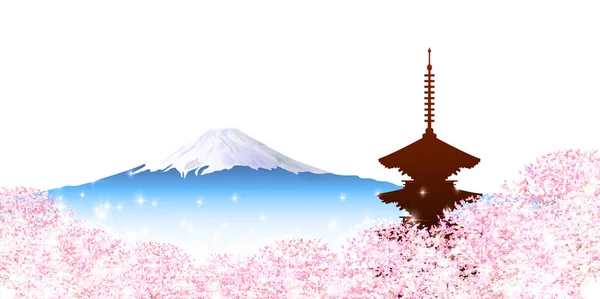 Kiraz çiçekleri Fuji bahar arka plan — Stok Vektör
