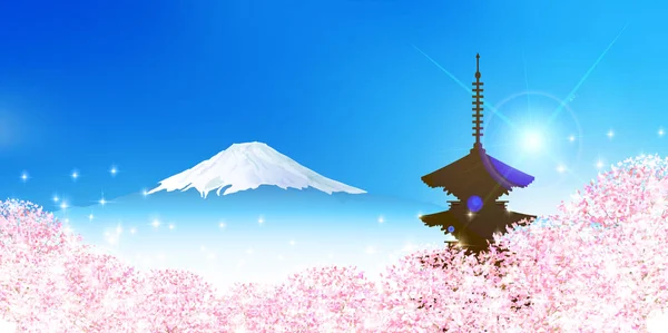 Körsbärsblommorna Fuji våren bakgrund — Stock vektor