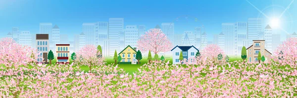Cherry hus våren bakgrund — Stock vektor