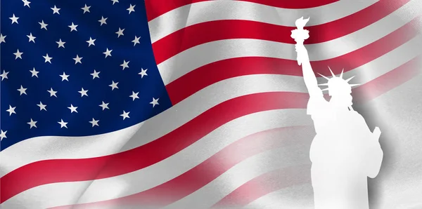 Amerika standbeeld van Liberty nationale vlag achtergrond — Stockvector