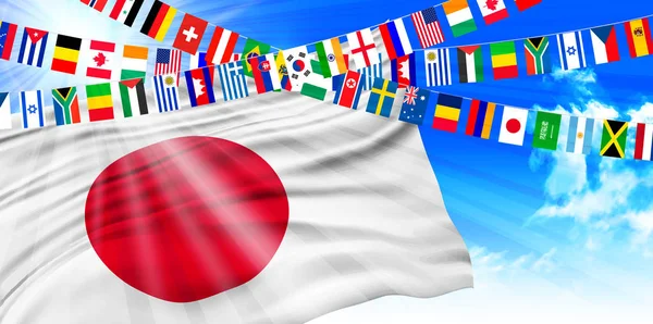 Bandeira japonesa céu fundo —  Vetores de Stock